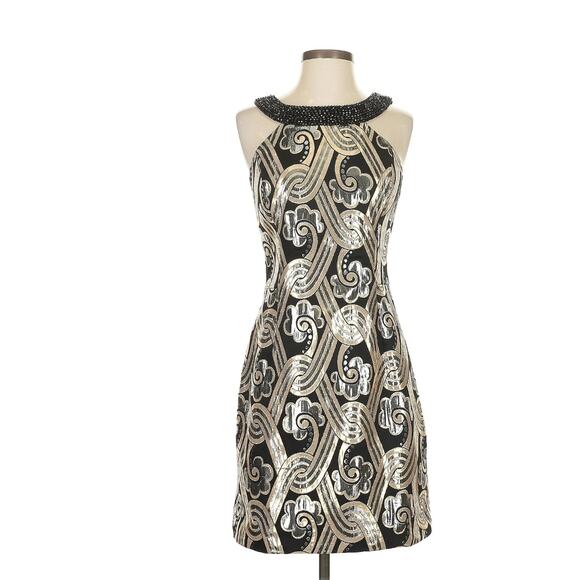 Lilly Pulitzer Sydney Brocade Dress 2 Black Gold Silver Metallic Cocktail Party - Picture 1 of 12